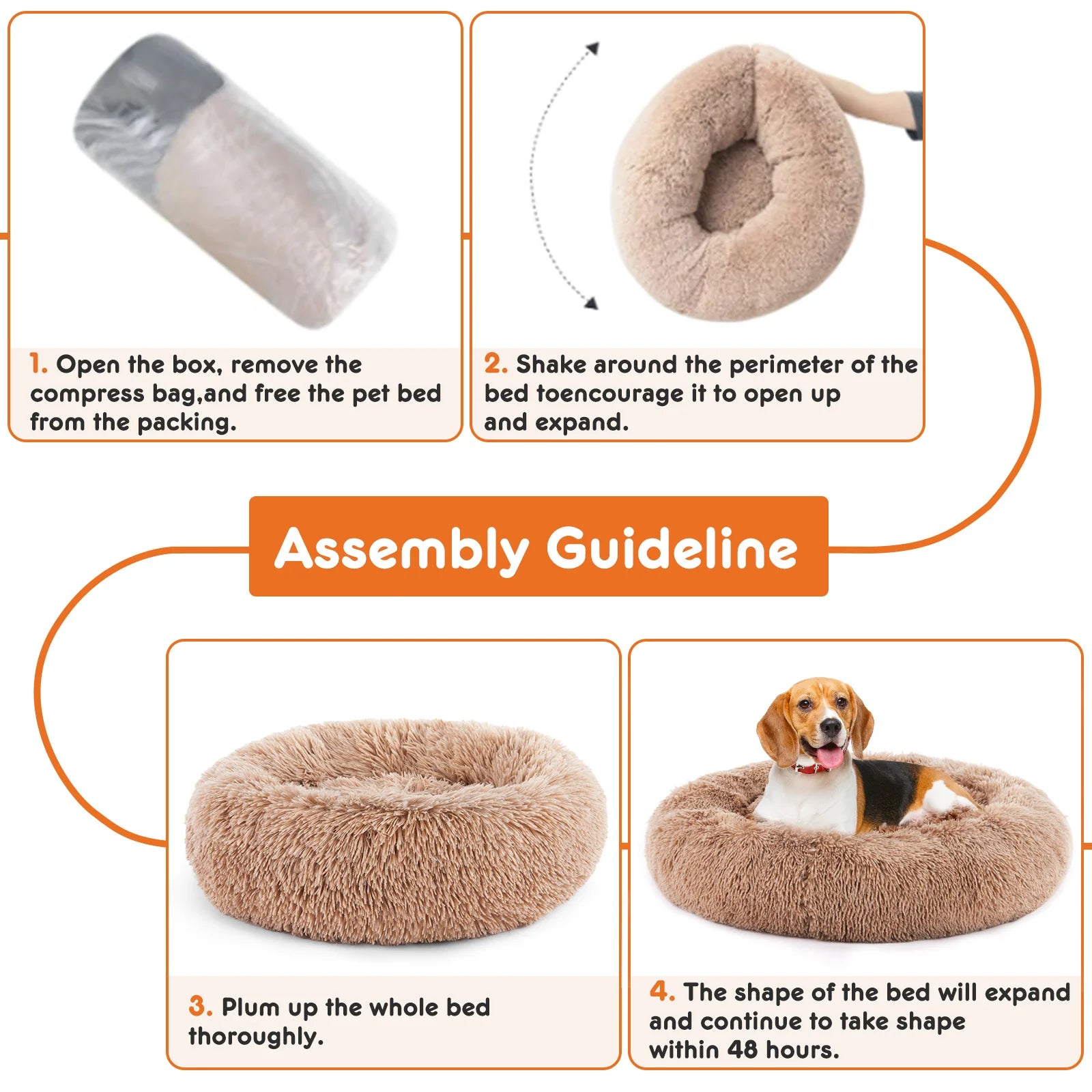 Cozy 24-Inch Non-Slip Round Fluffy Plush Pet Bed for Ultimate Comfort