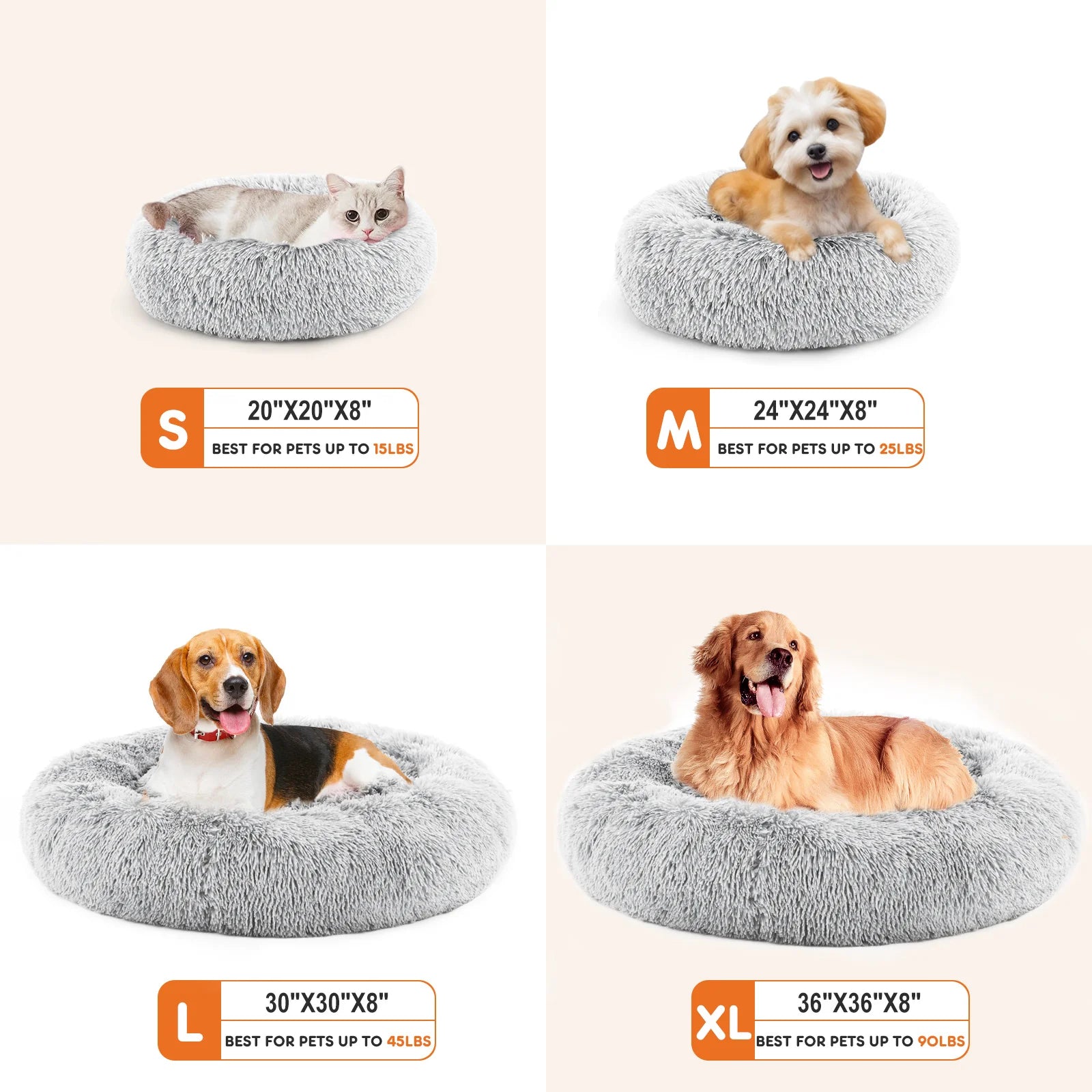 Cozy 24-Inch Non-Slip Round Fluffy Plush Pet Bed for Ultimate Comfort