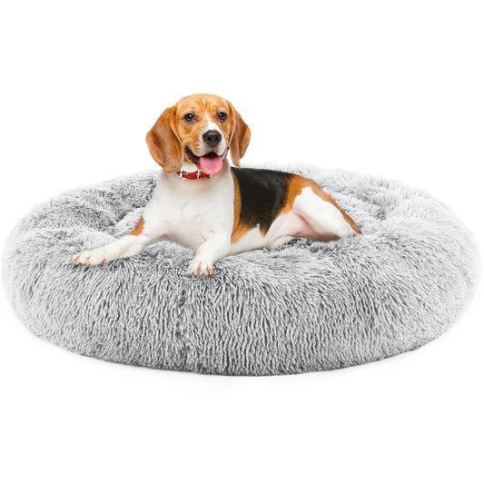 Cozy 24-Inch Non-Slip Round Fluffy Plush Pet Bed for Ultimate Comfort